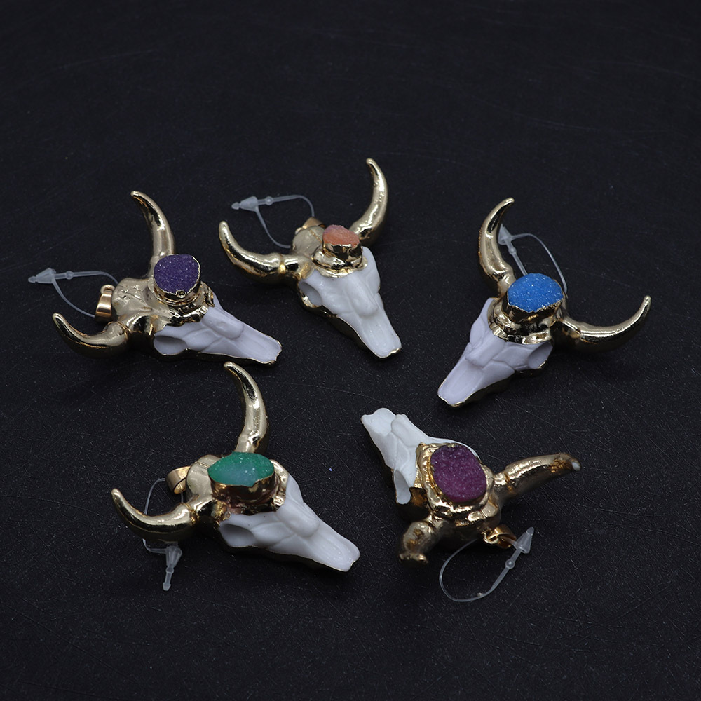 Natural Stone Inlay Material DIY Jewelry Accessories Classification 1 Piece Quantity natural stone Material 1 Piece Natural Stone Natural Stone Tree Cattle Cow Head Shape Pendant DIY Jewelry Accessories