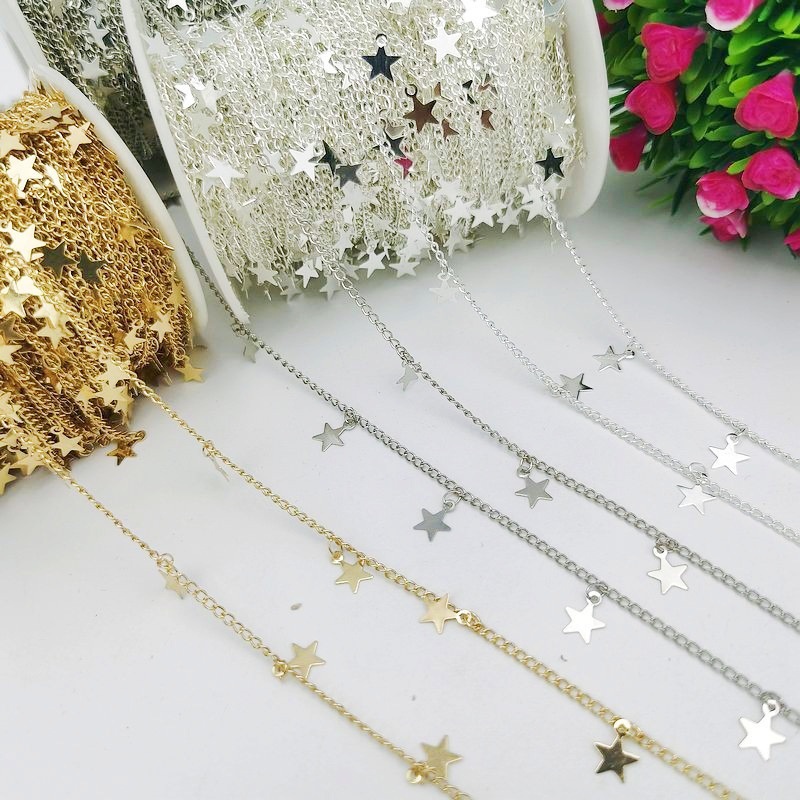 Accesorios DIY, cadena de cobre hecha a mano con estrella de cinco puntas que conserva el color, horquilla para el cabello, materiales para ropa, cadena de metal al por mayor