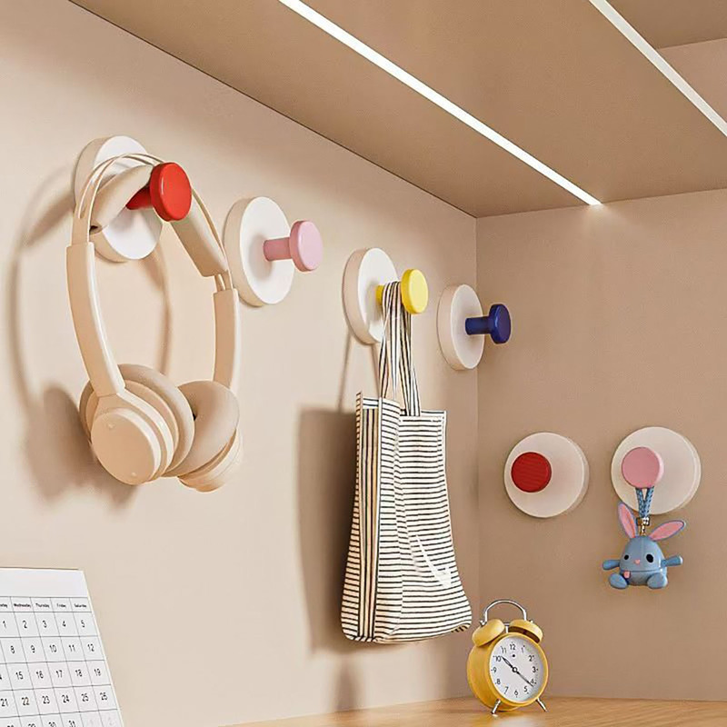 Suction Cup Dopamine Hook No-Drill Bathroom Kitchen Door Handle Wall-Mounted Colorful Storage Single Hook
