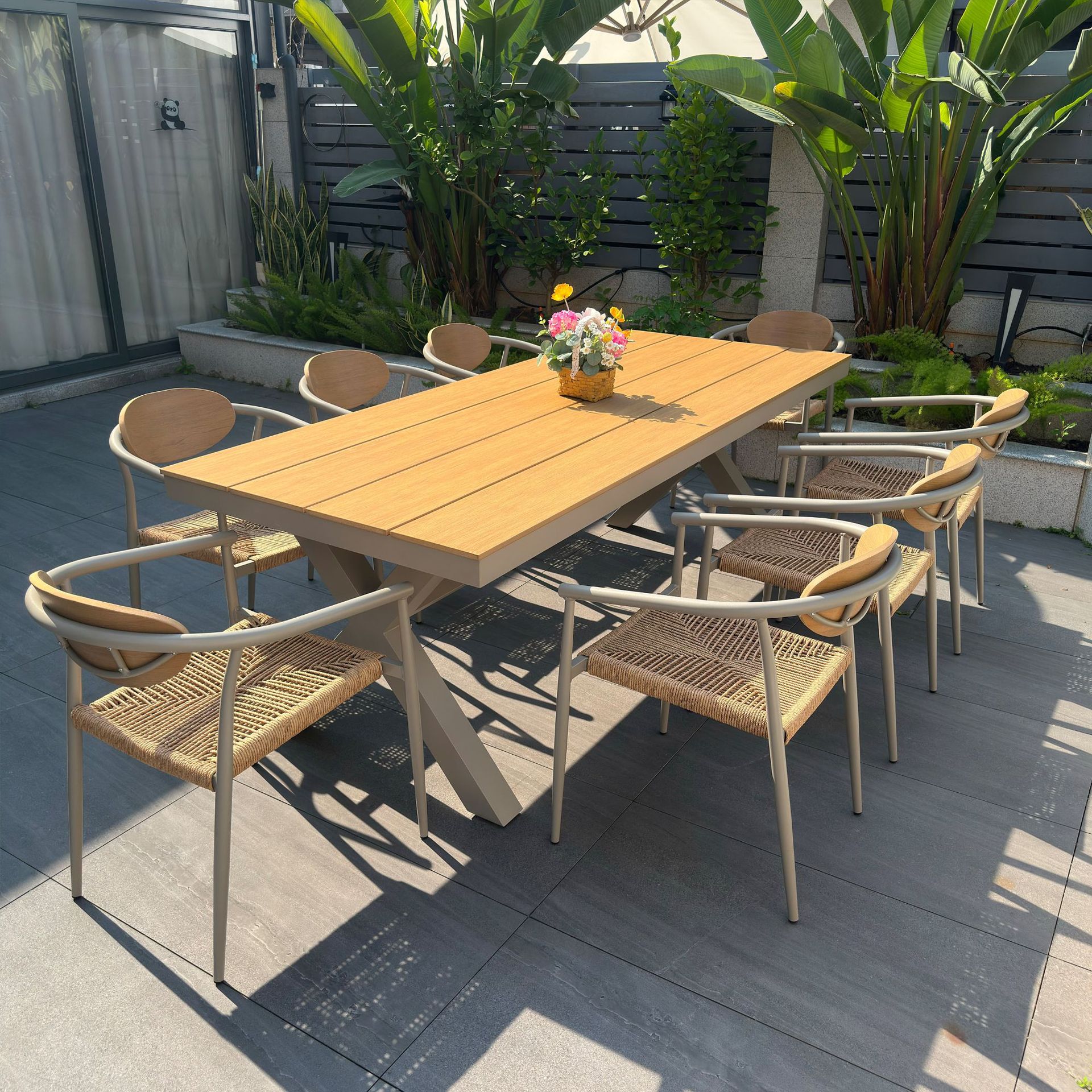 Villa patio ocio al aire libre balcón silla de caña impermeable al sol aleación de aluminio al aire libre mesa y silla de jardín mesa de té con leche