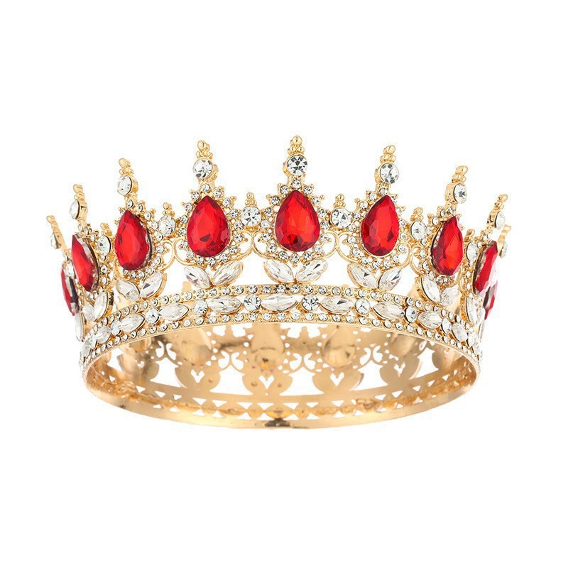 Corona grande de aleación barroca retro con incrustaciones de cristal redondas, estilo reina, para ceremonia de mayoría de edad, tocado de princesa o novia
