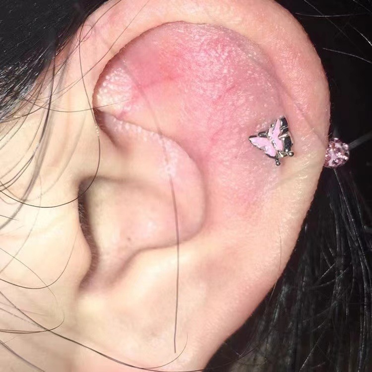 Super Shiny Fairy Pink Butterfly Ear Studs, Exquisite Compact, Sweet Cool Style Alloy Earrings, Versatile And_voghion.com