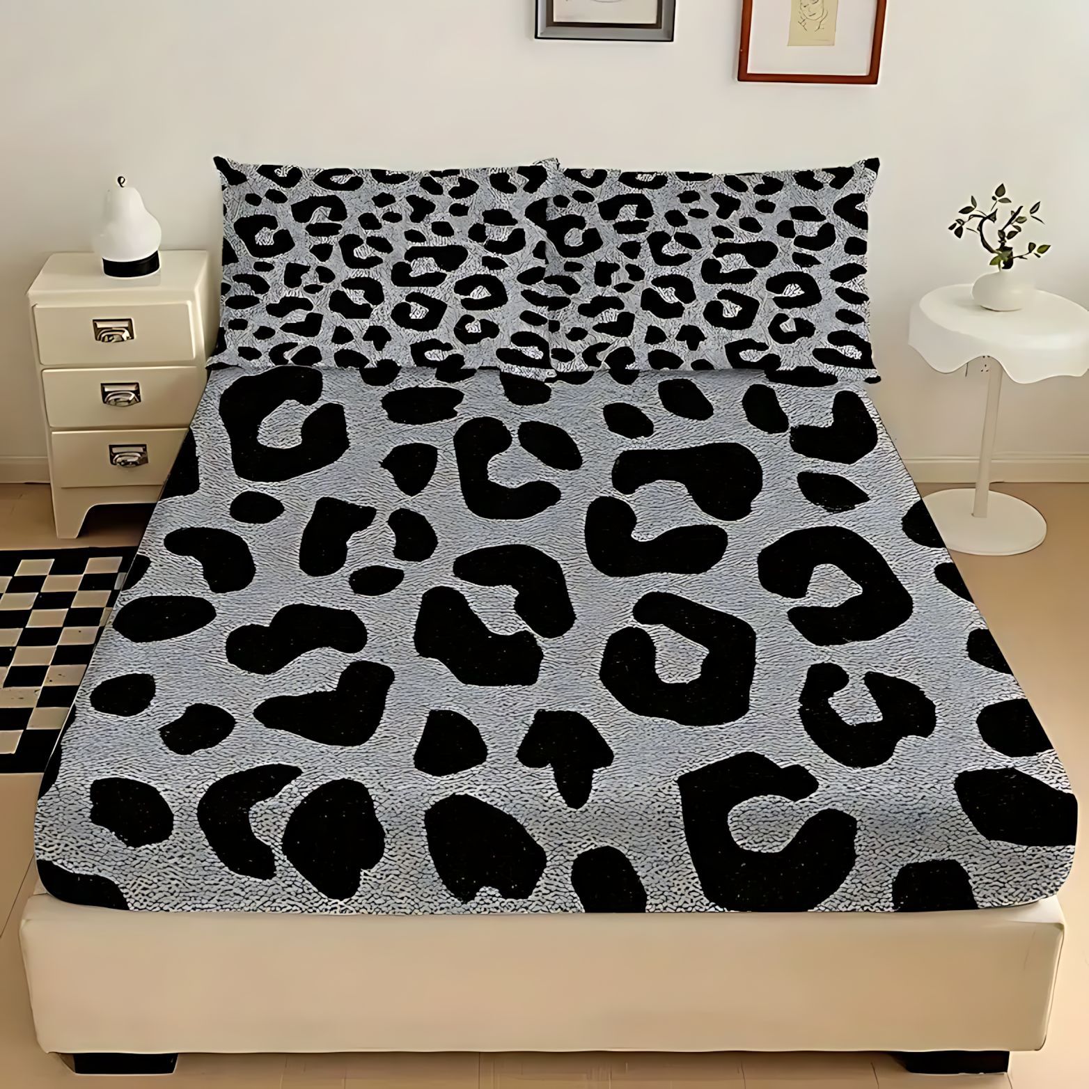 TEMU / JIT Transfronterizo suministro directo multicolor leopardo tema impresión digital 3D abrasión colcha de colcha de almohada conjunto