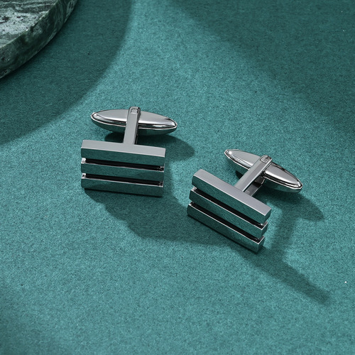 New men's carved groove oil-filled titanium steel French simple suit cufflinks high-end French decorative buckles wear-resistant and non-fading