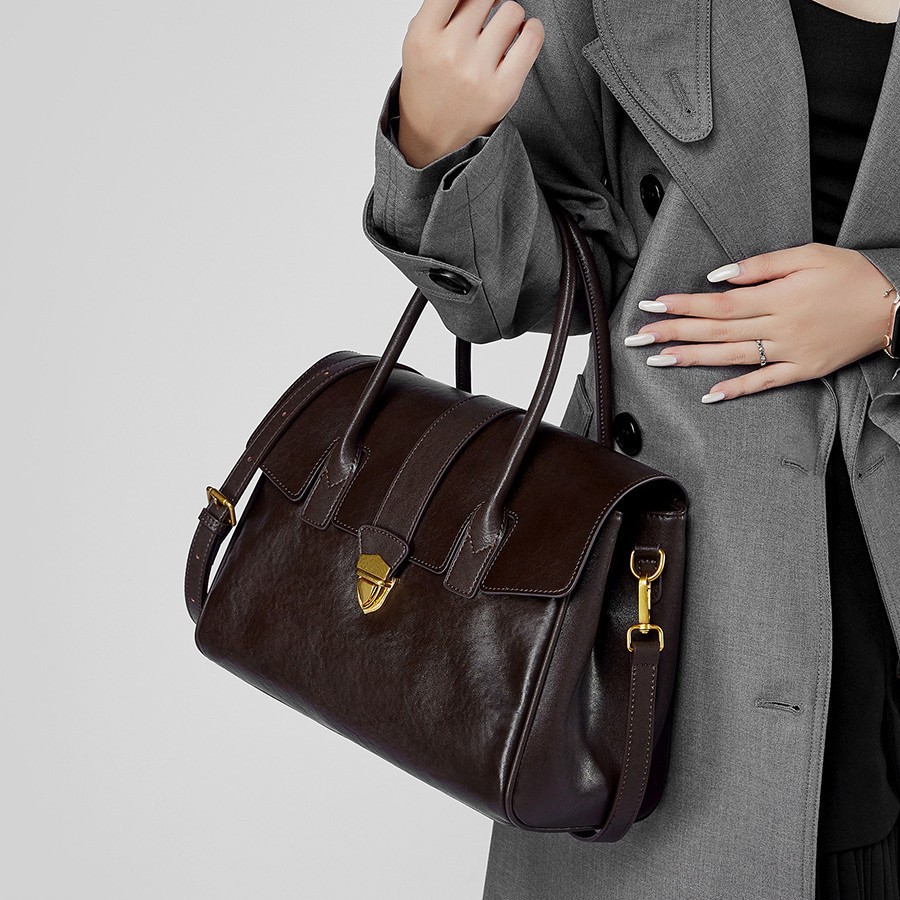 Vintage Genuine Leather Tote Bag New Cross-Border Vegetable-Tanned Cowhide Large Capacity Briefcase For Women Business Travel And Commuting - Thumbnail 6
