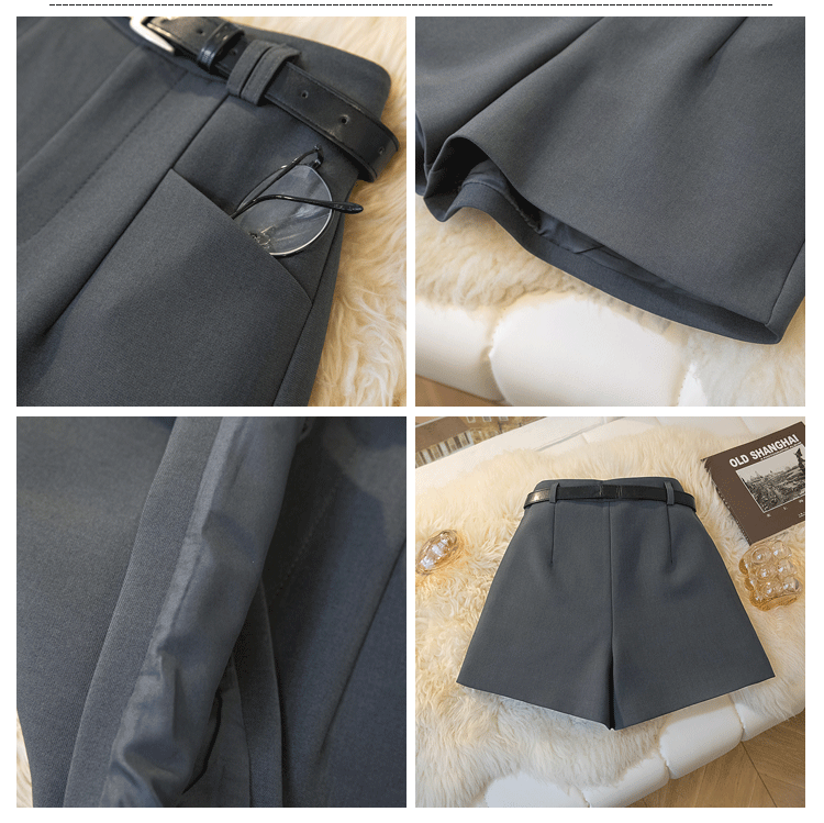 Quần short vest nữ cạp cao dáng chữ A ống rộng size lớn — Màu đen (thắt lưng miễn phí) chi tiết 2