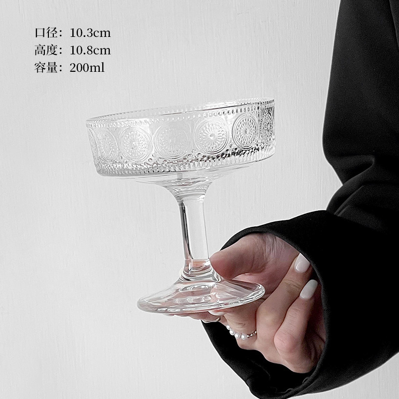 Inswind de alto valor en relieve de pie alto vidrio taza de helado taza de postre taza de bocadillos taza de yogur taza de cóctel