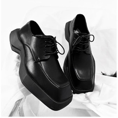 小眾厚底方頭德比鞋男高級感英倫風髮型師皮鞋牛皮百搭商務休閒鞋