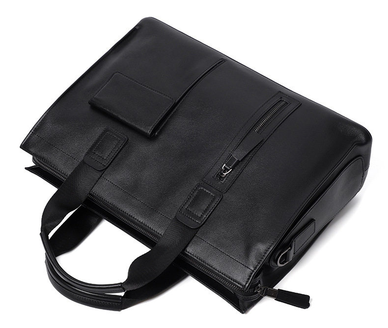 Túi xách tay nam da bò lớp đầu 40×13×29 cm đựng laptop 15.6 inch — Dây kéo dọc màu đen không có túi bên, Dây kéo dọc màu đen có túi bên chi tiết 14
