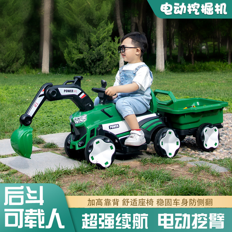 Excavadora eléctrica para niños se puede sentar en un coche de juguete para niños gran excavadora de ingeniería de cuatro ruedas image 5
