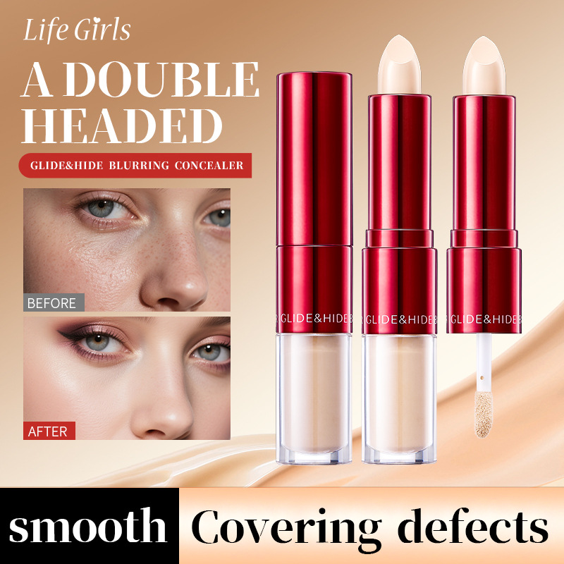 Life Girls concelador de doble cabeza, color de piel ligero, polvo no pegajoso, maquillaje transfronterizo, maquillaje al por mayor