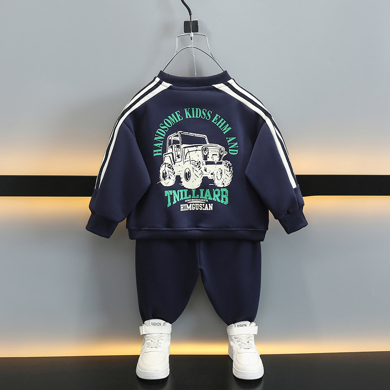 7077 traje de suéter para niños 2025 nueva ropa de primavera y otoño ropa de impresión de letras para niños traje de dos piezas de primavera para bebés