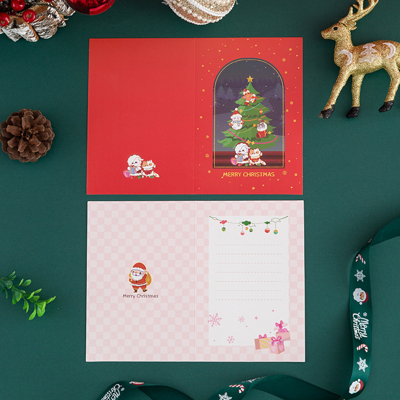 En stock Nuevo Dorado Tarjeta de felicitación de Navidad dibujos animados vacaciones Nochebuena Tarjeta de Navidad bendición deseo Tarjeta de mensaje