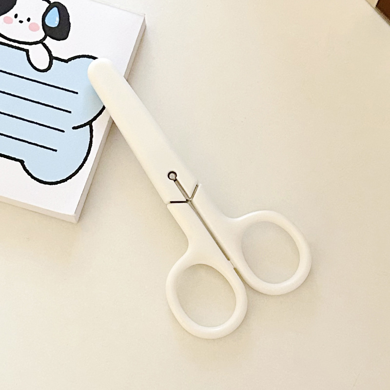 無印風 クリーム シンプルはさみ 蓋付き オフィス 学生 子供用 安全手作りはさみ 小型はさみ|undefined