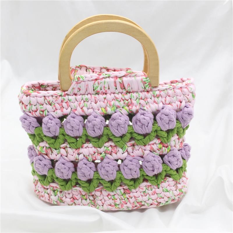 Línea de tela de bricolaje tejida a mano Bolso de tulipán Bolso de material Bolso para novias generosas y dulces