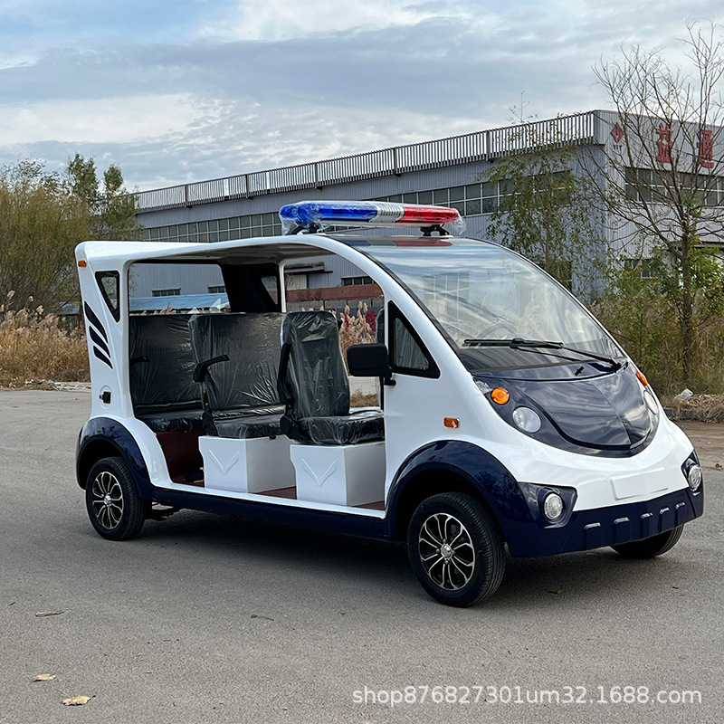 Electric Patrol Car, Four-Wheeled, 6-8 Seats, Semi-Enclosed Inspection Vehicle for Campus, Urban Management, Property Management, Community, and Security Patrol