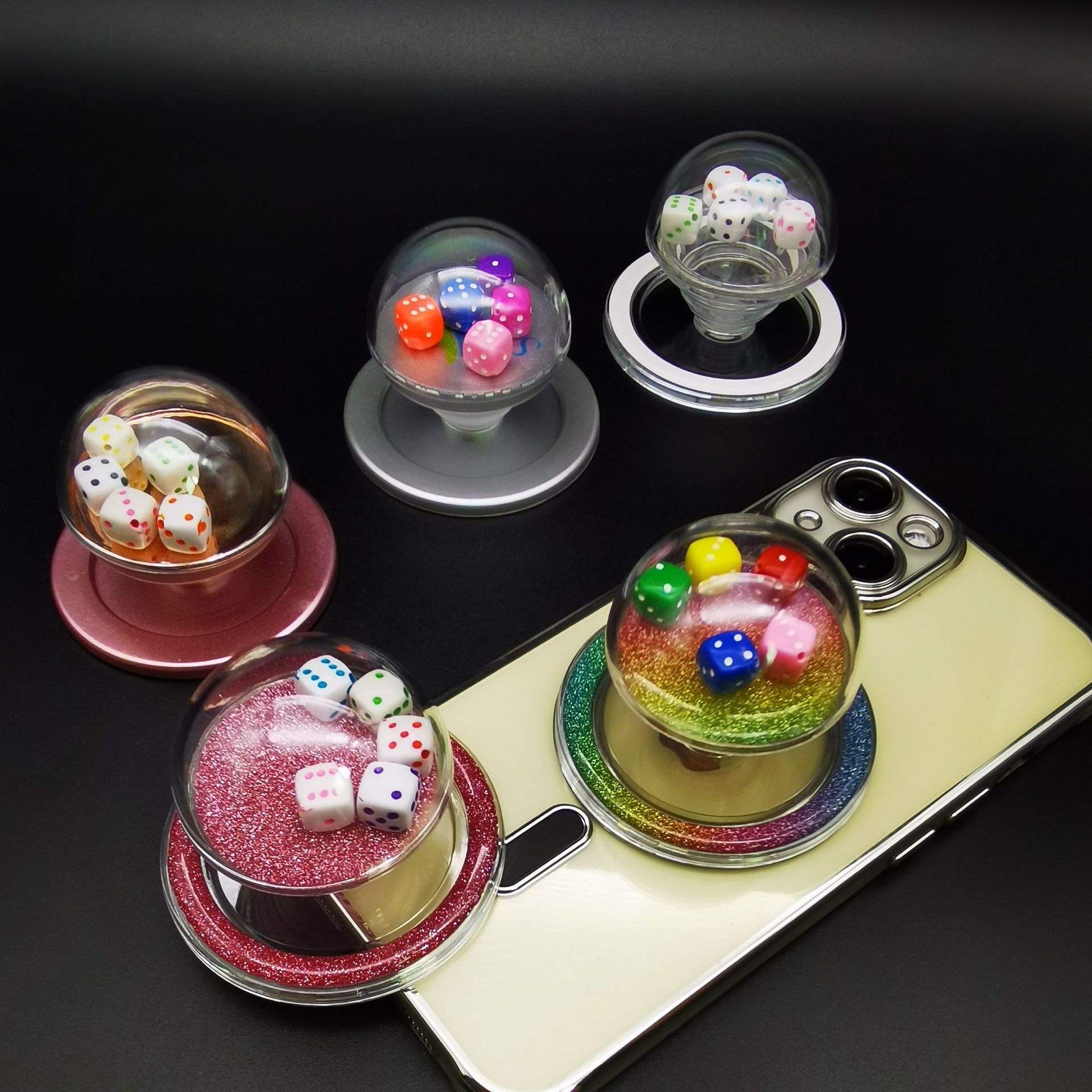 New Magsafe transparent dice magnetic suction airbag mobile phone bracket hemisphere shake creative dice South Korea hot sale