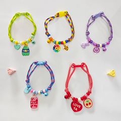 ペットの猫の首輪犬の首輪コントラストカラー編組ネックレス調節可能なかわいい漫画の首輪子犬