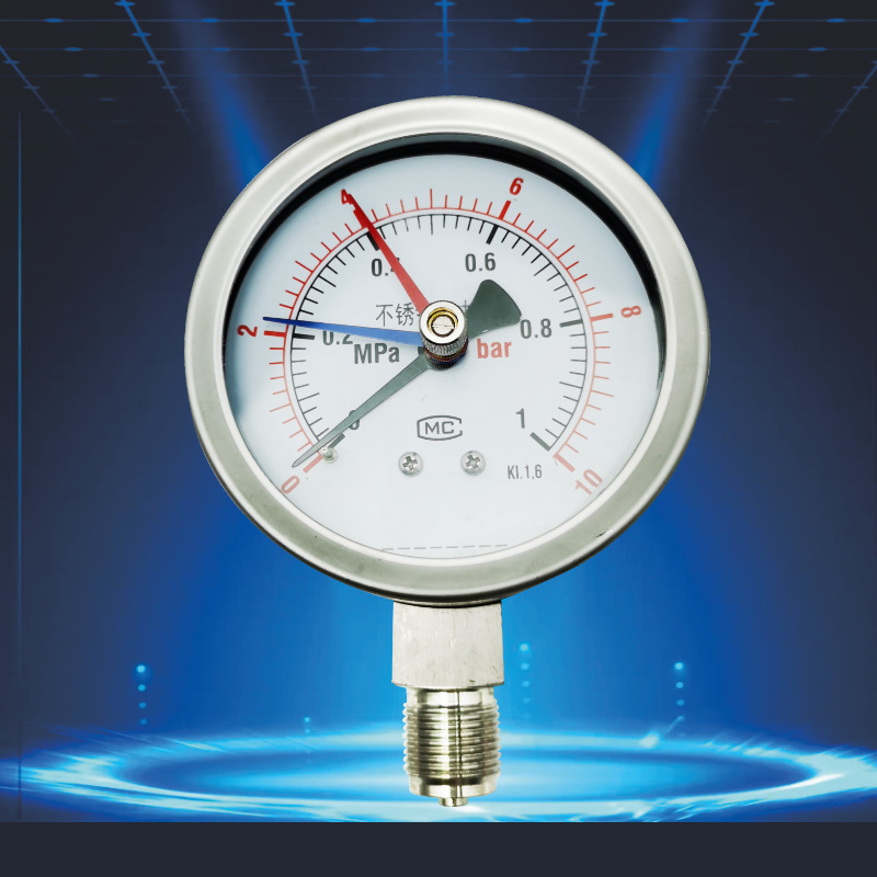 淮安德天不锈钢压力表YB-100水压液压气压油压M20*1.5三针式仪表