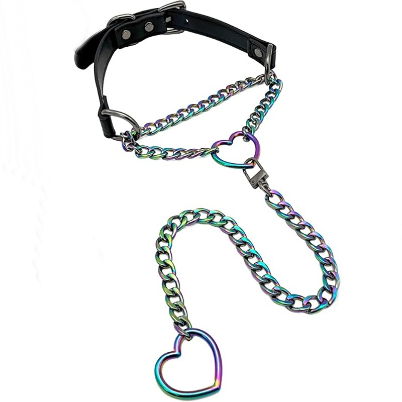Amazon's Cross-Border Best-Selling New Leather Punk-Style Adjustable Rotating Heart-Shaped Collar Chain