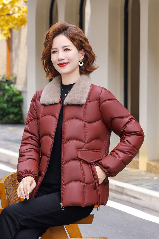 妈妈装冬装PU皮棉衣女加绒保暖中老年女装棉服外套时尚新款棉袄女|undefined