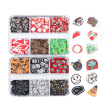 小6格盒装节日软陶片冬季美甲软陶饰品万圣节圣诞节爱心糖果软陶