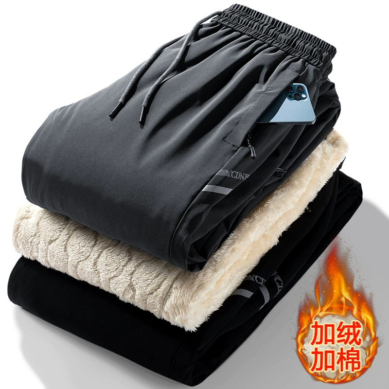 Зимние хлопковые брюки для мужчин, на флисовой подкладке, большие размеры, повседневные длинные брюки, теплые спортивные штаны из овечьего флиса, мужские повседневные спортивные брюки.