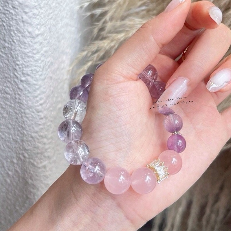 New Nine Purple Fire Natural Powder Crystal Lavender Purple Jade White Crystal Bracelet Temperament Niche Bracelet Girlfriend Gift
