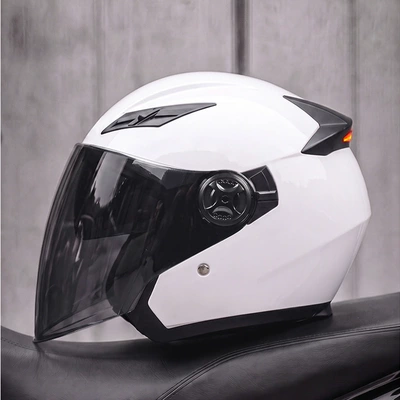 LED tail light, half helmet, Motosiklet kaskı (dəbilqə) - pearl-white-black-tea-mirror-free-transparent-mirror-msuitable-for-head-circumference-57-58-cm