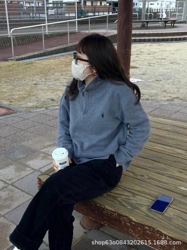 原厂高品质Ralph@拉夫25ss小马标刺绣半拉链立领针织衫男女款毛衣|undefined
