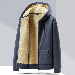 Sweater Men's fleece-lined Thickened Lamb Velvet Warm 2024 Winter New Loose Casual Sports Cardigan Hooded Jacket