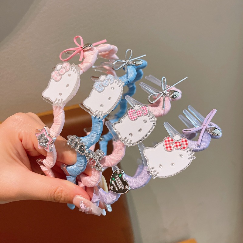 儿童卡通kt猫蝴蝶结发箍女孩带齿防滑高颅顶头箍女童波浪可爱头饰|undefined