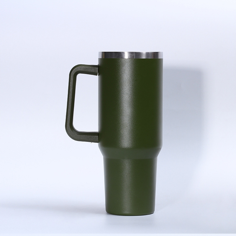Suministro directo transfronterizo 40oz mango helado taza portátil coche de acero inoxidable taza de pulverización de plástico de doble capa de vacío termo taza
