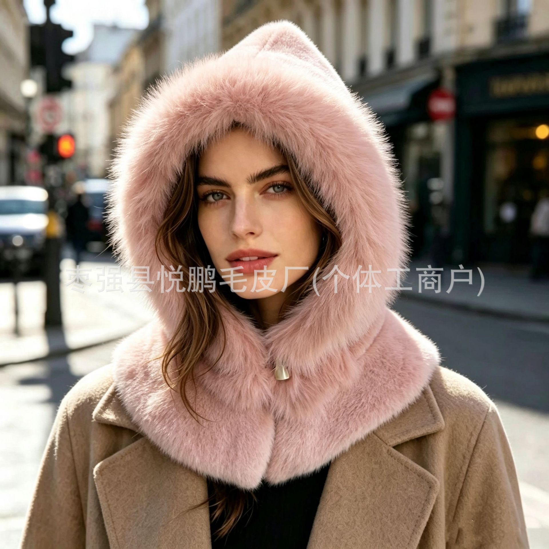 Cross-border wholesale of thickened, faux fox fur, versatile autumn/winter double-layer windproof and warm hat and scarf set