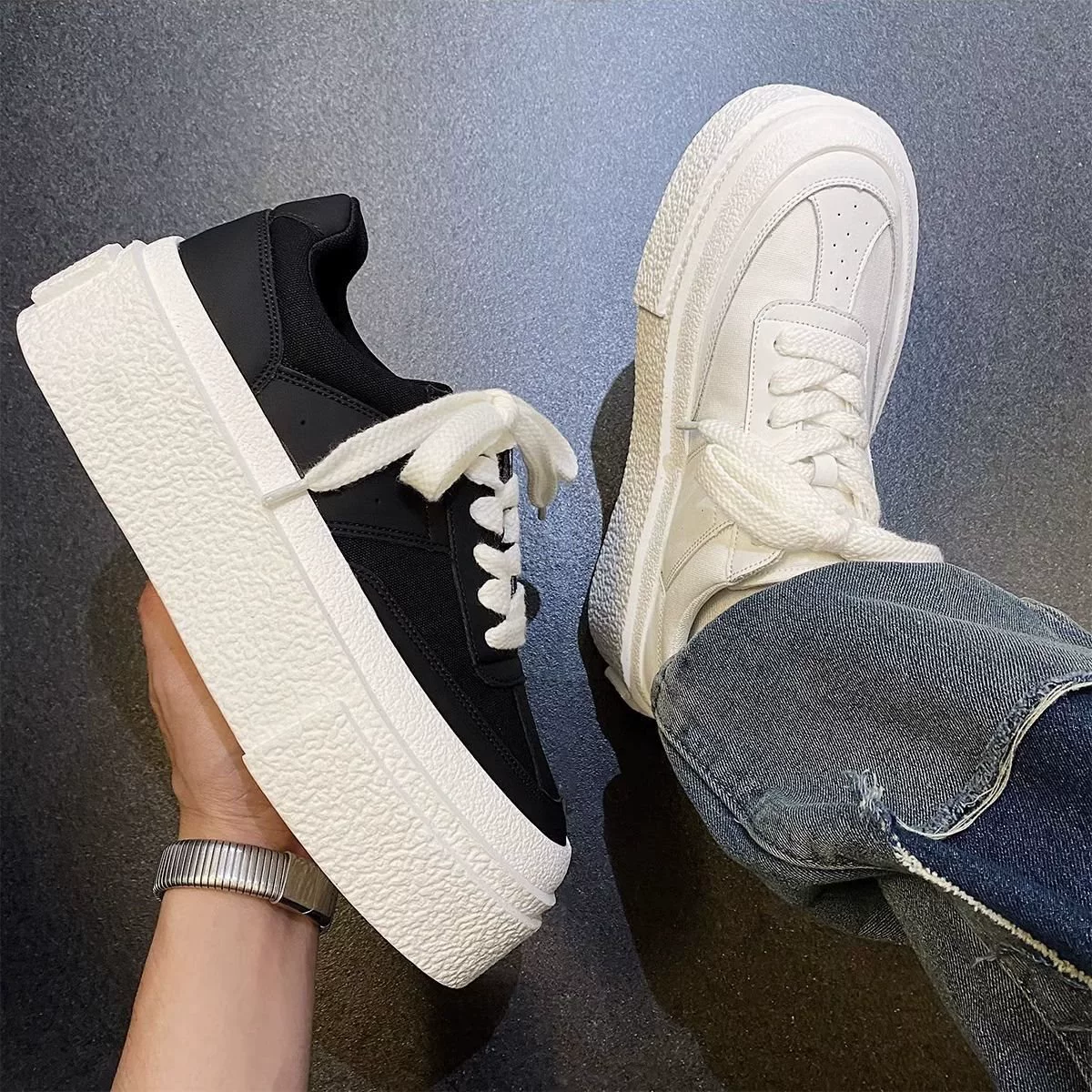 小白鞋男款增高5CM松糕鞋新款情侣百搭板鞋厚底休闲运动潮鞋