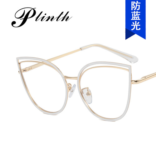 Cross-border hollow cat-eye flat mirror anti-blue light  new style glasses frame for women's personality can be equipped with myopia glasses frame