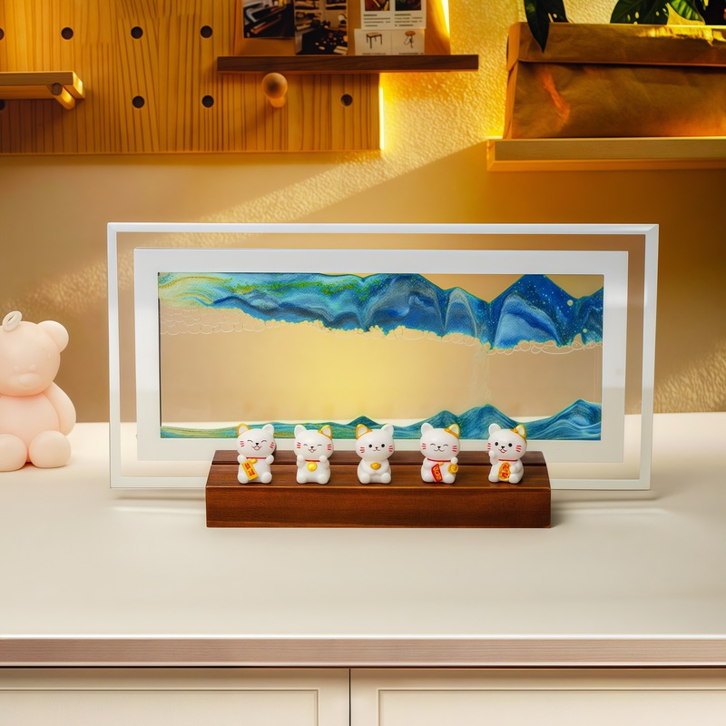 3D流沙画家居饰品乔迁装饰发财招财猫流水生财桌面摆件八方来财|undefined