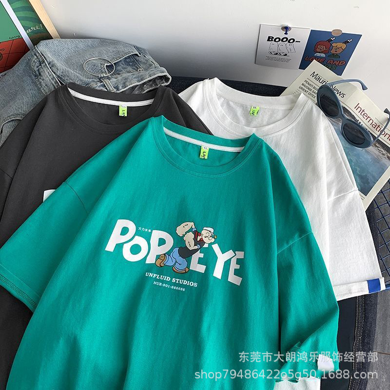 数元服装半袖男性夏の新しい男性服丸首プリントtシャツ耐摩耗性ゆったり型流行半袖シャツ
