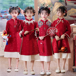 Girls' Cheongsam Dress 2024 New Red Festive New Chinese Children's Tang Suit dress Thickened New Year's Dress