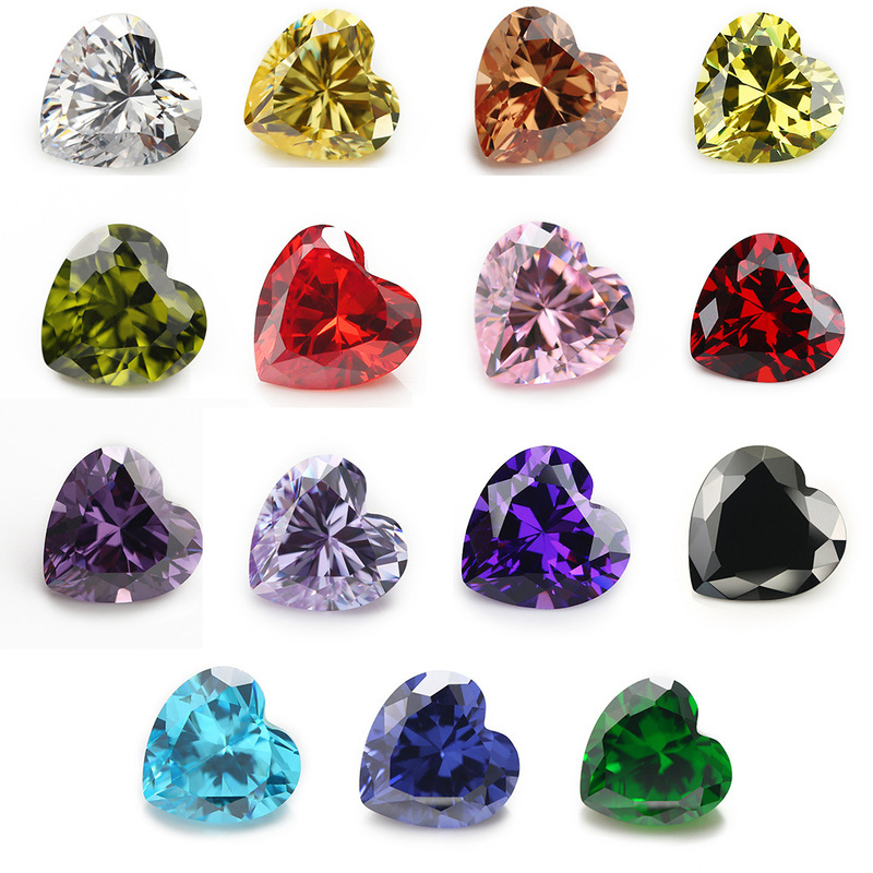 3×3-10×10mm Wuzhou Artificial Gemstones, Colorful Heart-Shaped Zircons, DIY Gemstones for Nail Art and Necklaces Wholesale
