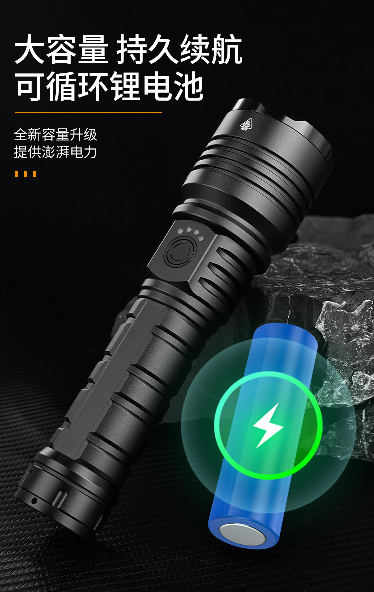 Cross-Border New Model Canglong White Laser Led Lighting Flashlight, Rechargeable, Zoomable, Outdoor Long-Range, High-Power, Ultra-Bright