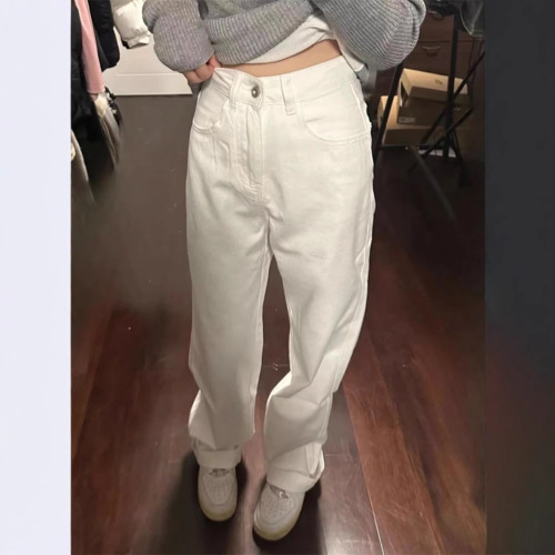 Summer American High Street White Denim Jeans for Men - Advanced Style Loose Straight Leg Wide Leg Floor-Length Versatile Long Pants