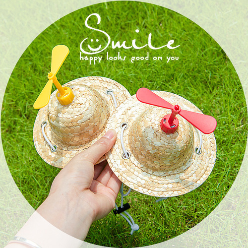 Pet Grass Hat Fashion Spring Pet Bamboo Dragonfly Hat Cat Sun Hat Medium and Large Dog Cute Photo Prop