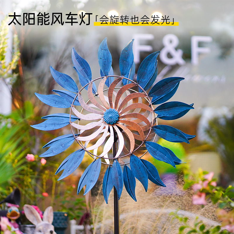 亚马逊跨境出口金属铁艺工艺品花园风车装饰双面旋转厂家批量定