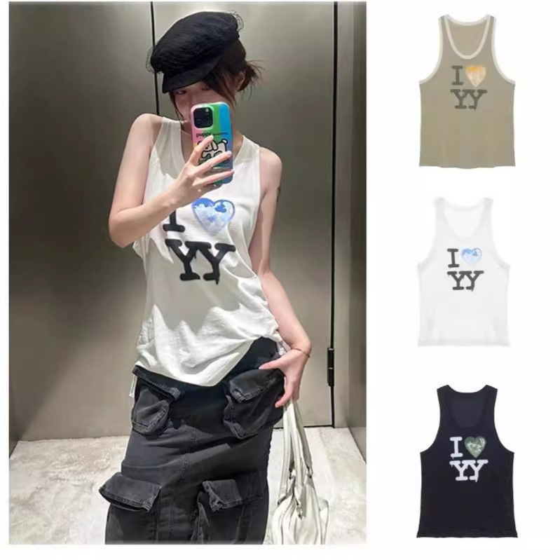 In-Stock Korean Niche Design Trendy Brand Ope*Y Letter Heart Print Sleeveless Tank Top Casual Versatile Top for Women
