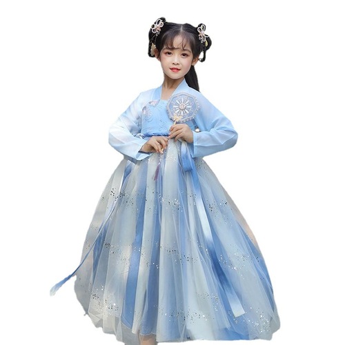 Blue fairy Chinese Hanfu Chinese wind girls chinese folk costumes children fairy costume Ru skirt outfit girl temperament princess cosplay dress