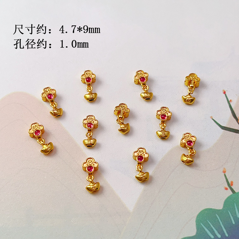 S925 Silver Gold-Plated Peach Heart Gourd Rotating Tube Fish Tail Spacer Bead Accessories Pendant Bracelet Charm DIY New