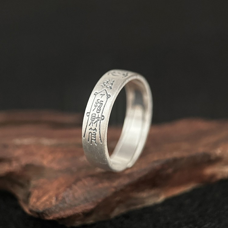 9999 Sterling Silver Ring for Women, Peace Charm, Pure Silver Ring for Men, Auspicious Chinese Style Open Index Finger Ring