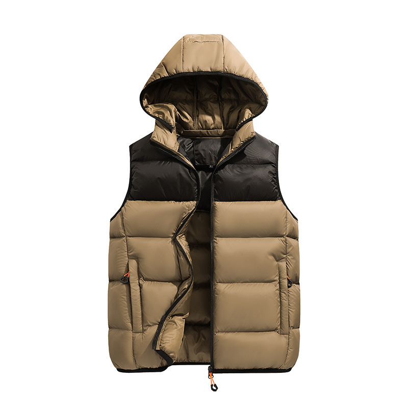 Men's Fashion Autumn and Winter Large Size Thickened Outerwear Cotton Vest Trendy Casual Hooded Vest Jacket