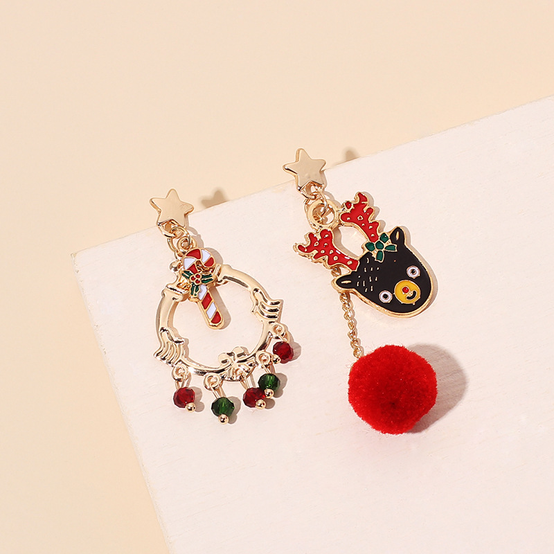 8g Weight Earrings Classification Wedding, Travel, Birthday, Festival Occasion Women'S Gender Fashion Style Fashion Asymmetric Christmas Hair Ball Earrings 3